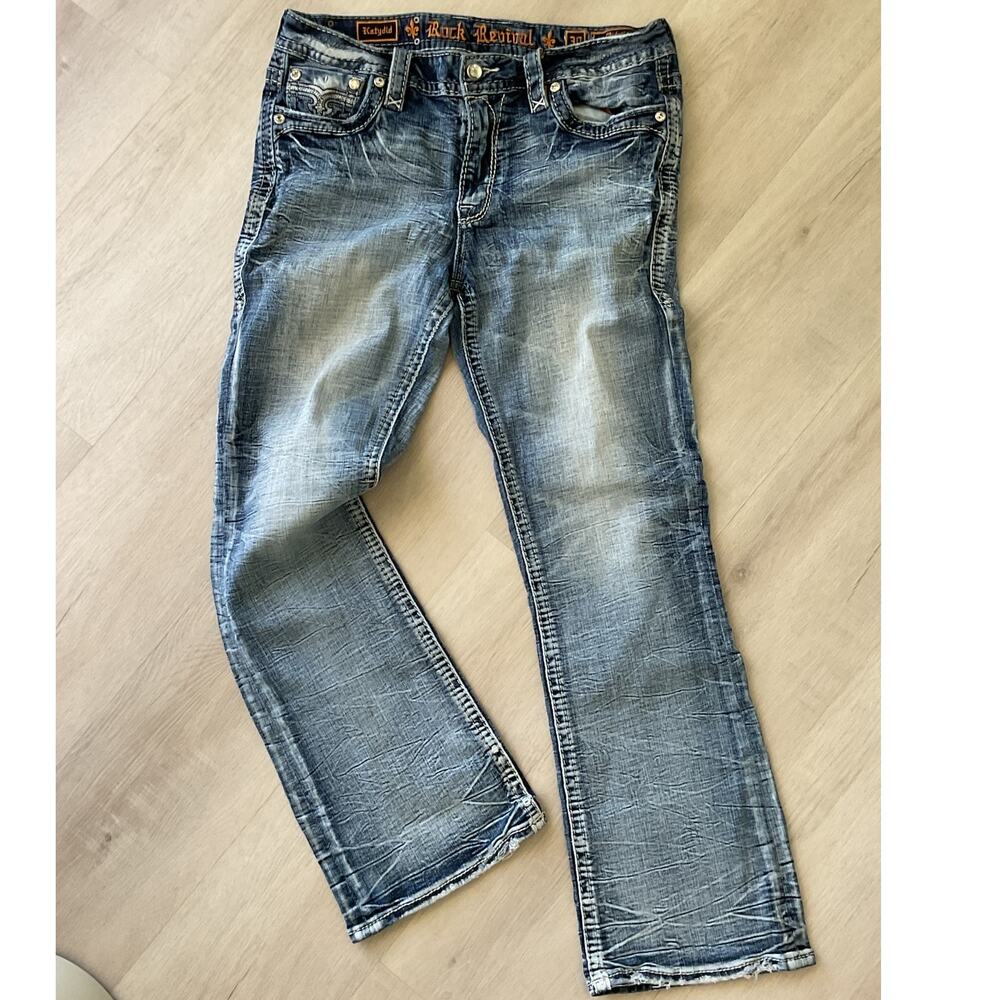 Rock Revival Katydid Y2K Mid Rise Bootcut Rhinestone Jeans 30